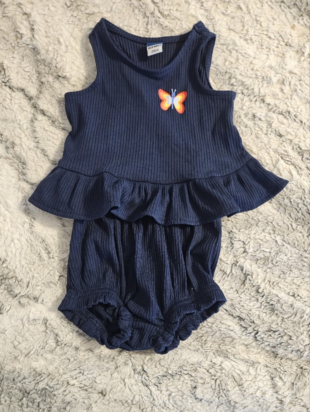 Old Navy Navy Ribbed Ruffle Set with Orange Butterfly